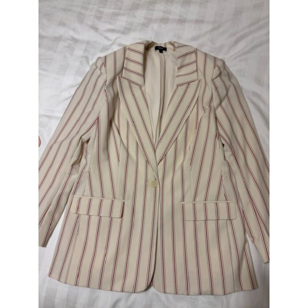 Women’s Cream Striped Single‑Button Blazer – Size 12S – Tailored Dress Jacket